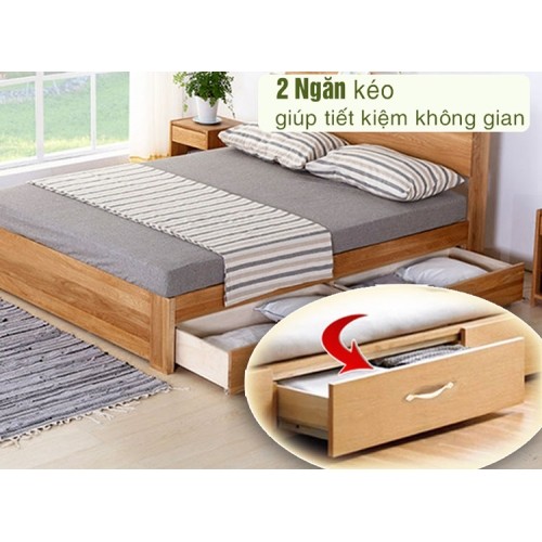 Giường ngủ có 2 ngăn kéo nhỏ 1m4x2m bằng gỗ công nghiệp